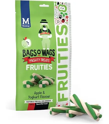 [6009686621640] Montego Bags O' Wags Mighty Treats Fruities in Apple & Yoghurt flavour
