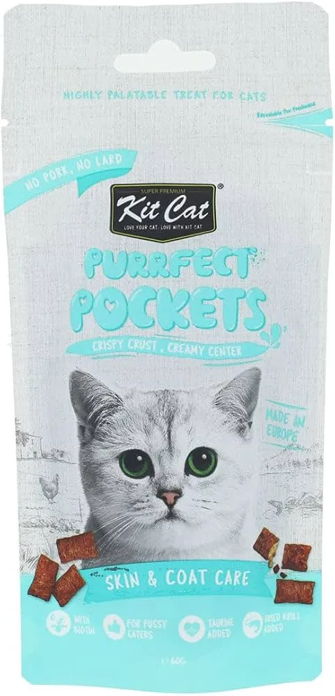 [780348007632] Kit Cat Purrfect Pockets Skin & Coat Care cat treats 60g