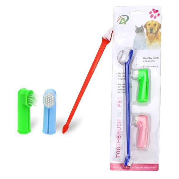 [6906601175748] 3Pcs/set Double Head Pet Hand Toothbrush Pet Teeth Care Cleaning Brush