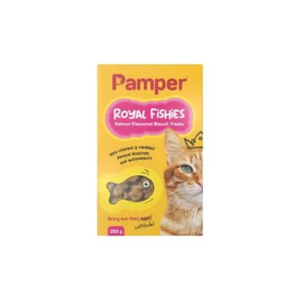[6009608498978] Pamper Royal Fishies Salmon Flavoured Biscuit Treats for cats 250g