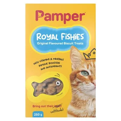 Pamper Royal Fishies Original Flavoured Biscuit Treats 250g for cats