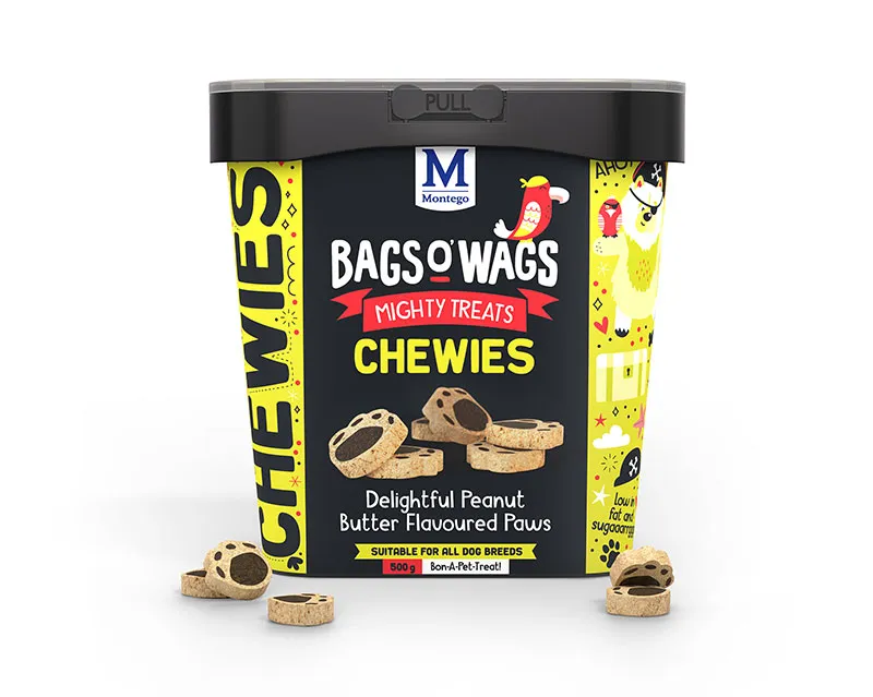 Montego Bags O' Wags Chewies Delightful Peanut Butter Flavoured Paws dog treats 1.5kg