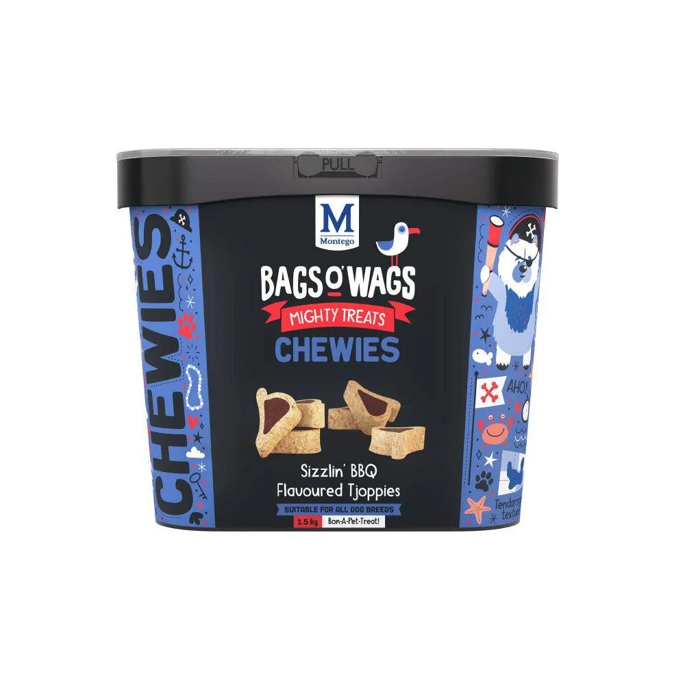 Montego Bags O' Wags Chewies Sizzlin' BBQ Flavoured Tjoppies dog treat 1.5kg