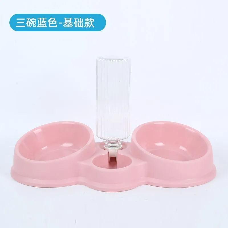 [6906601175878] Double dog bowl pink with bottle
