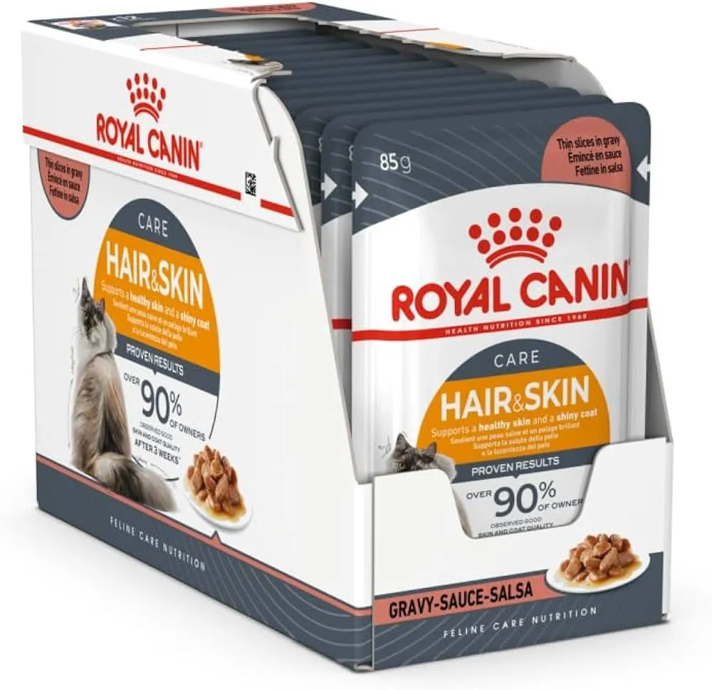 [9003579308929] Royal Canin Feline Wet Food Hair & Skin Pouches -Omega 3 & 6, Shiny Coat